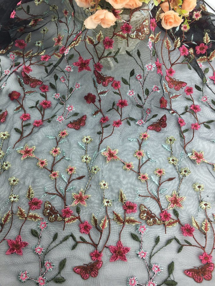 2017 New Fashion Flower embroidery Mesh Lace Fabric