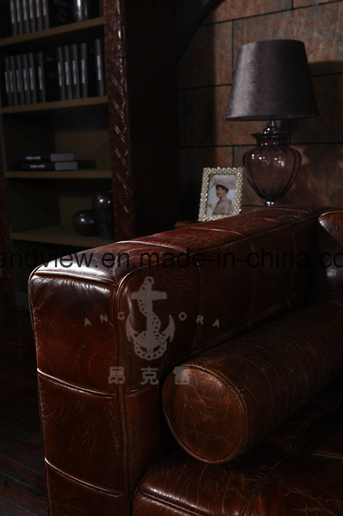Living Room High Quality Classical Vintage Leather Chesterfield Sofa with Tufting Armrest