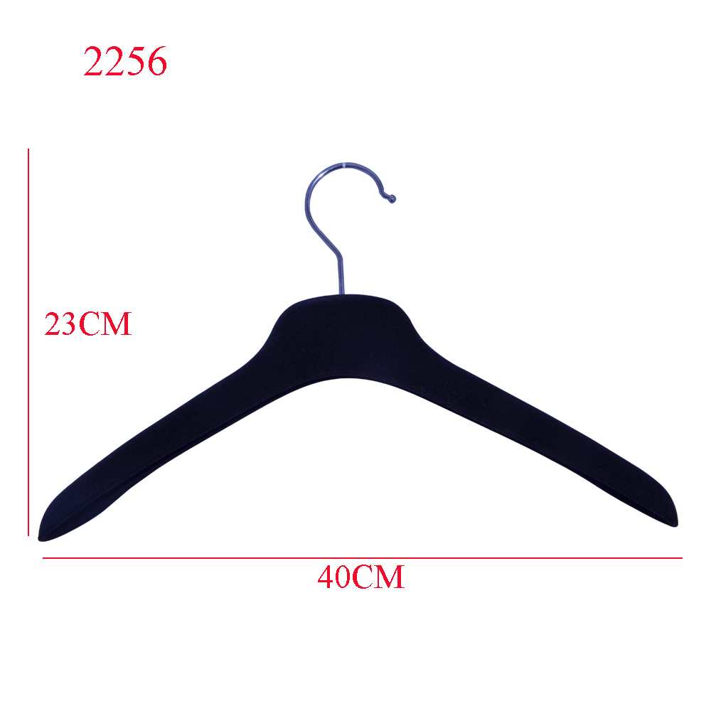 Flocked Coats Velvet PS Black Custom Logo Metal Hook Clothing Plastic Hanger