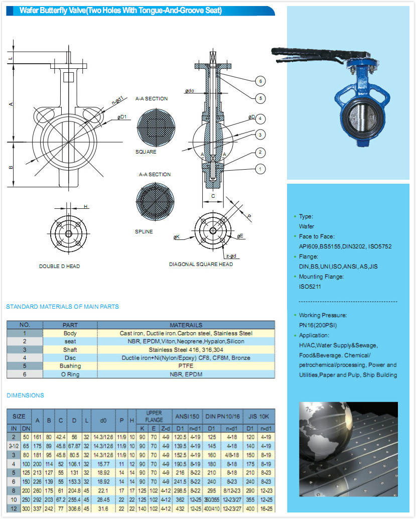 Cast Iron Body Butterfly Valve Universal Flange