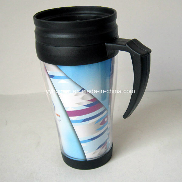 Double Wall Food Grade Plastic PP Coffee Travel Mug with Handle