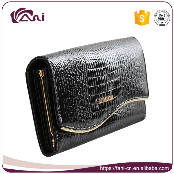 Black Crocodile Grain Metal Frame Clutch Wallet, Woman Genuine Leather Wallet High Quality