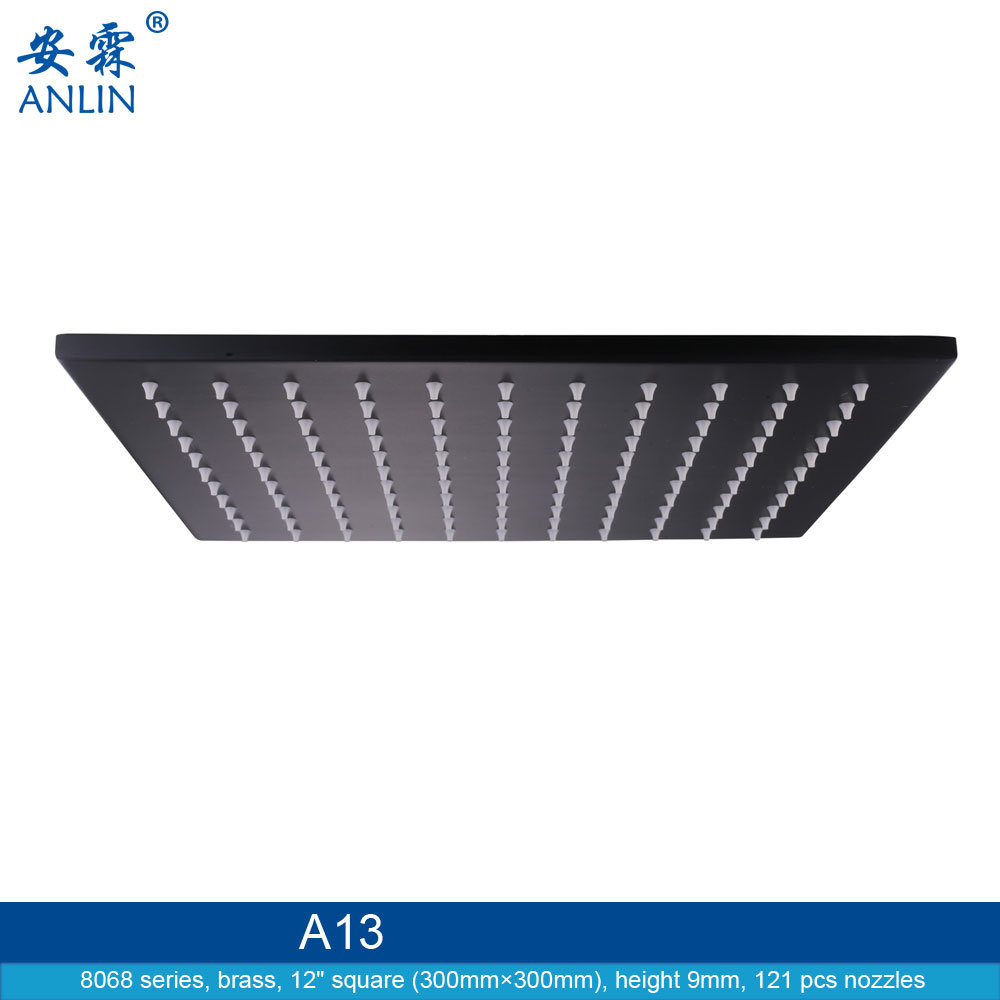 Black Large Square, Ceiling Rainfall Shower Head