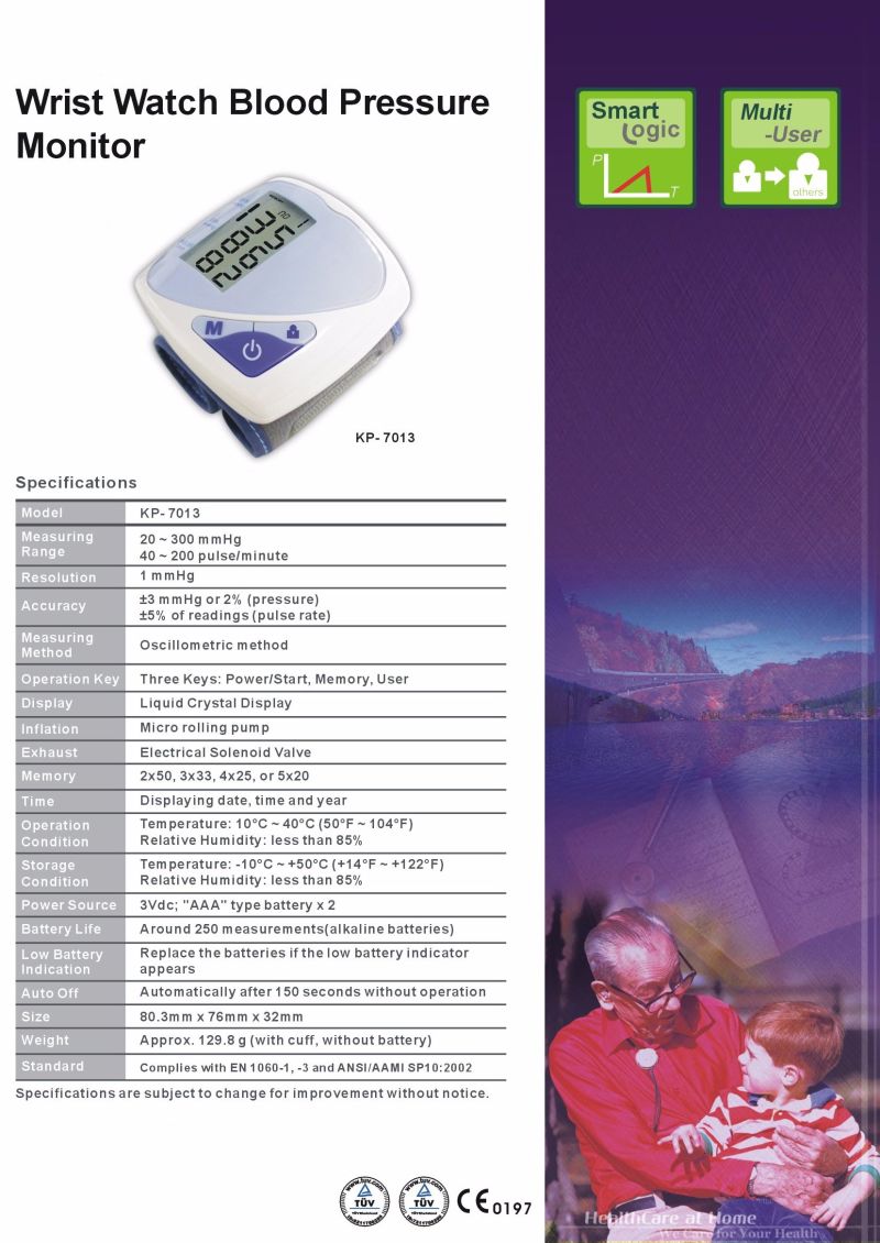 Kp-7013 Wrist Watch Blood Pressure Monitor Ce Certificated