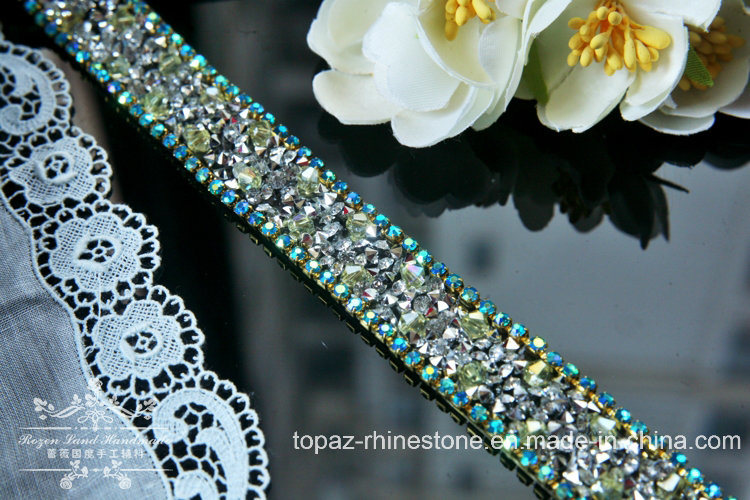 Glass Crystal Applique Tape Hotfix Rhinestone Chain for Clothing (TS-052)