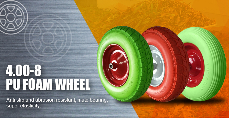 Heavy Duty Steel Material 4.80/4.00-8 PU Flat Free Wheel