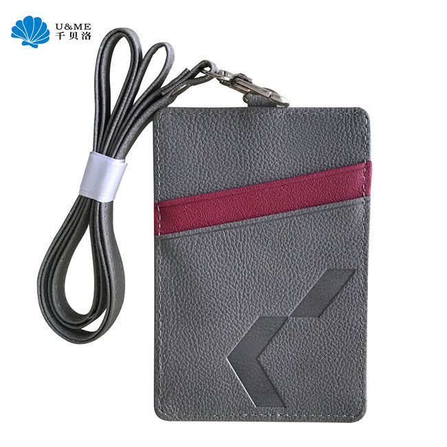 PU Leather Badge Name Badge ID Card Holder with PU Lanyard Belt