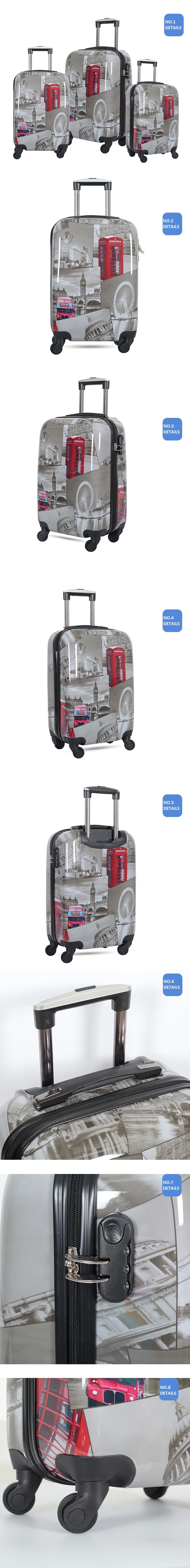 Hot New OEM Print Suitcase Trolley Case ABS/PC Printed Trolley Travel Spinner Luggage Bag