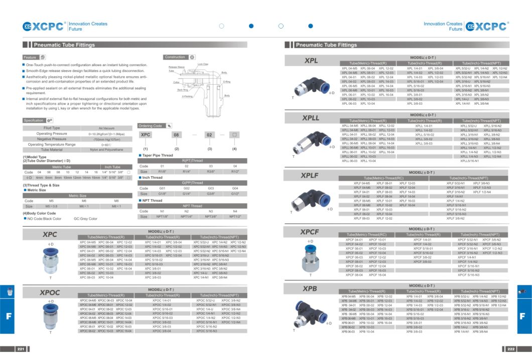 Pneumatic Tube Push in Fittings