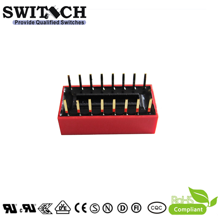 Red Dust-Proof PCB Slide, Micro Piano, Right Angle Spst Miniture Electronic Waterproof DIP Switch (SW10-DS-08)