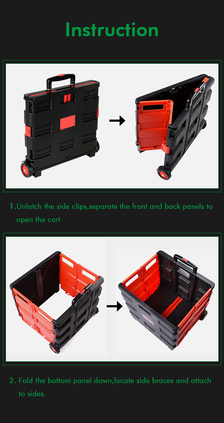 Portable Plastic Folding Shopping Cart for Supermarket