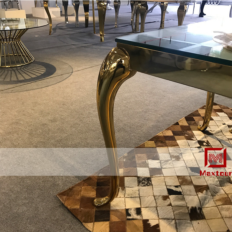 Luxury Mirror Glass Top Dining Table Stainless Steel