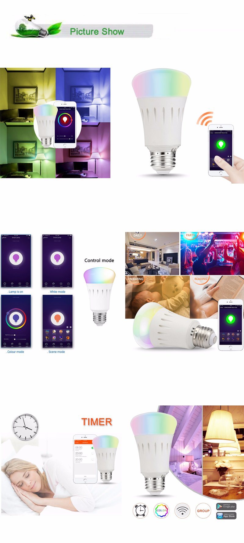 Long Distance Controlled WiFi Smart LED Light Bulb Work with Tuya APP/Amazon Alexa/Google Home RGBW LED Bulb