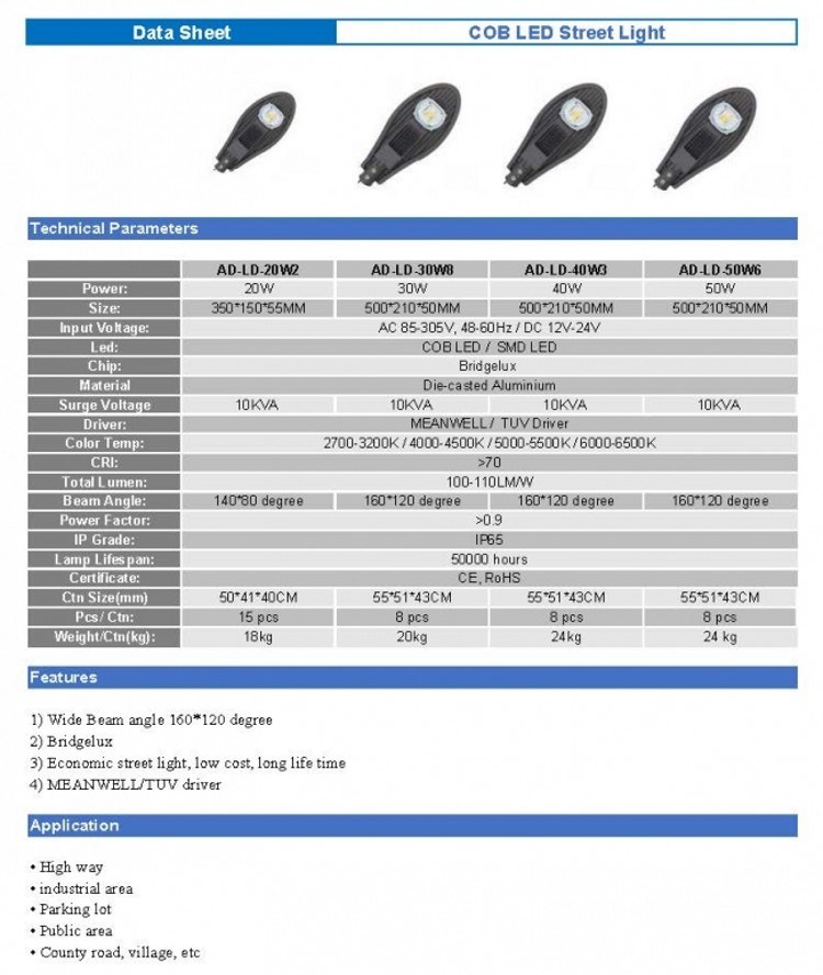 Ce RoHS 110lm/W Long Working Hours 40W Solar Street Light with TUV Driver