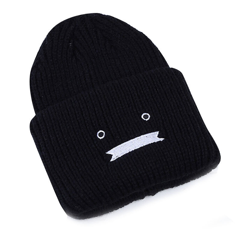 100% Acrylic Knitted Beanies with Custom Embroidery Funny Face