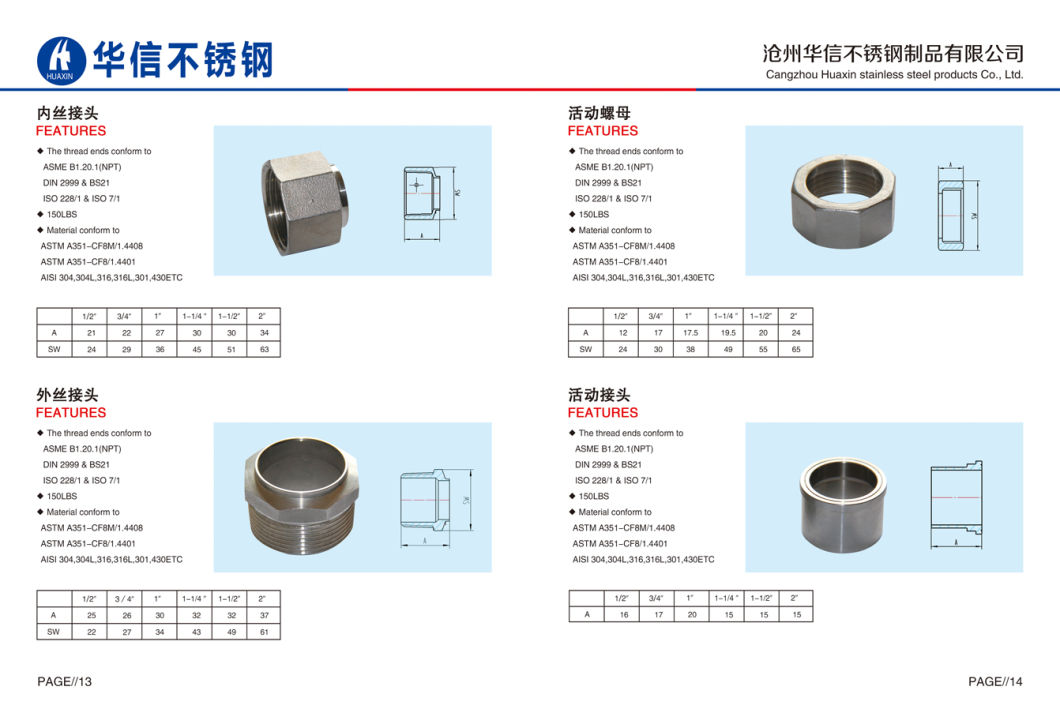 Stainless Steel Pipe Fitting 304 Hexagon Head Cap