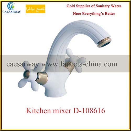 White Painted Crossing Dual Handles Kitchen Mixer