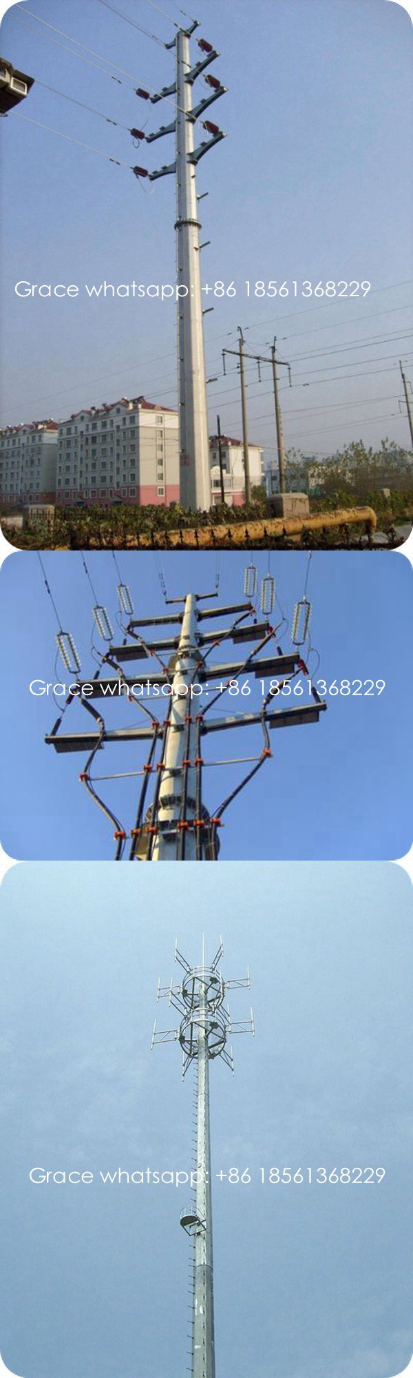 Single Tube Steel Telecom Tower for Mobile Network From Facotry