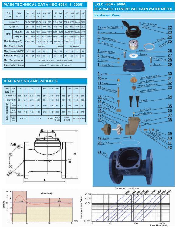 Horizontal Woltman Dry Type Cast Iron Water Meter