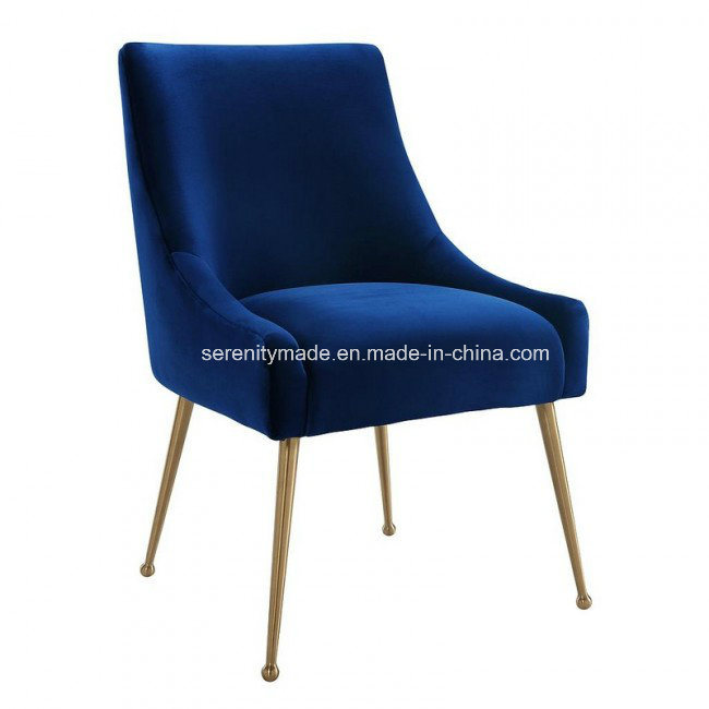 Restaurant Blue Velvet Gold Metal Legs Dining Chair