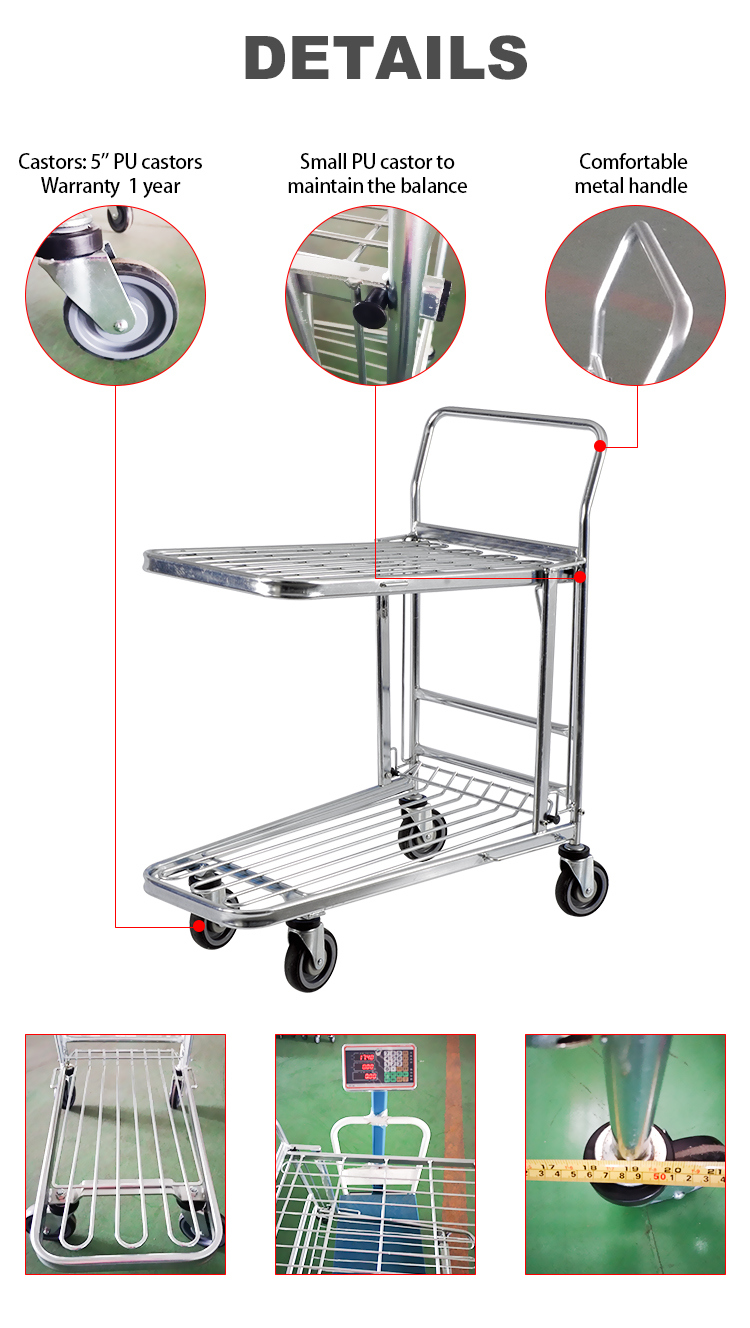 Warehouse Chrome Logistic Platform Transport Trolley