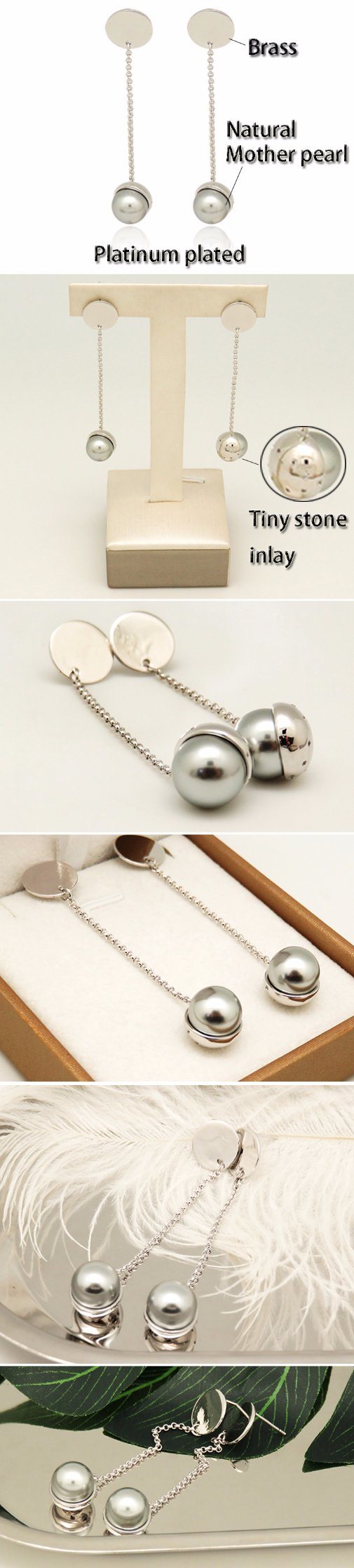 New Jewelry Design Dangle Platinum Mop Pearl Earrings Stud