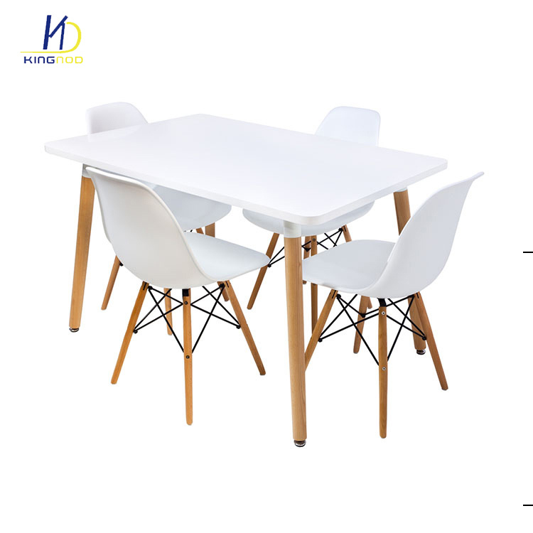 MDF Matt Gloss White Rectangular Dining Table with Beech Wood Legs