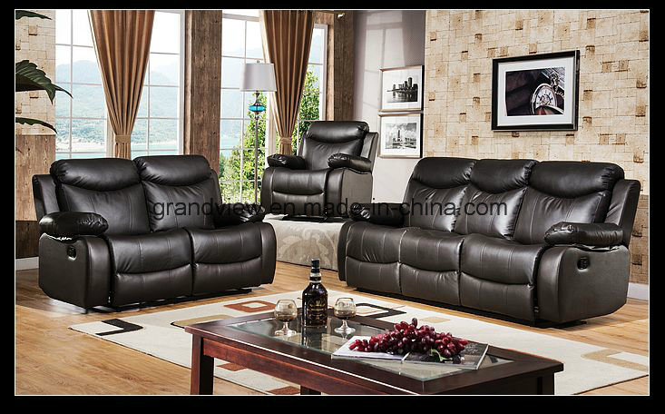 2018 Traditional PU Leather Reclining Corner Sectional Sofa with Fold-Down Tray Table Black Color