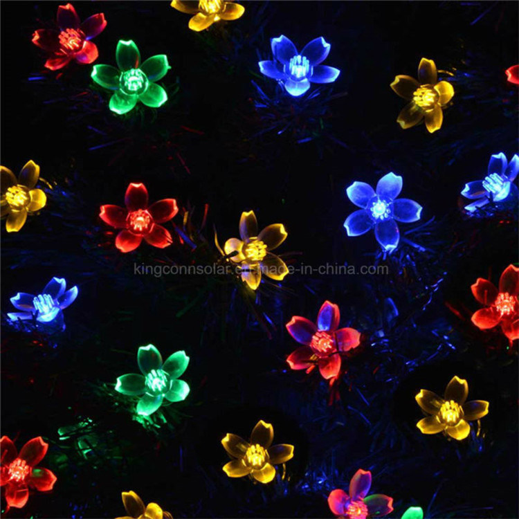 Decorative Peach Flower Solar Battery Rechargeable String Light with 20/30/50 LED Optional Outdoor Lighting