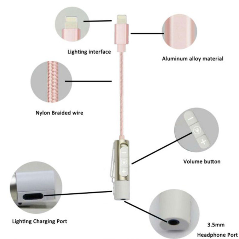 Lightning to 3.5mm Headphone Jack Cable Earphone Audio Charger Adapter for iPhone 7