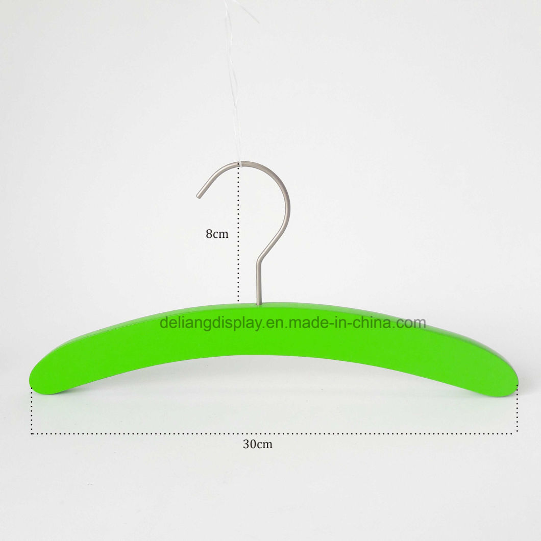 Green Color Children's Wooden Hangers with Pearl Nickle Round Hook