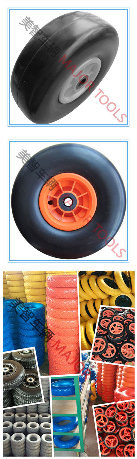 10 Inch Flat Free PU Foam Rubber Trolley Wheel Tire 3.00-4