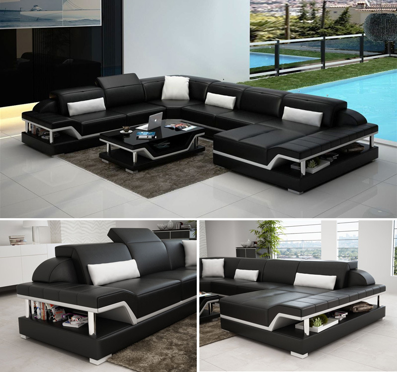 Modern Home Fashion Black Leather Sofa with Corner (HC1110)