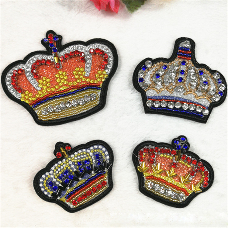 Imperial Crown Rhinestone Badge Beads Embroidery Woven Applique Patch