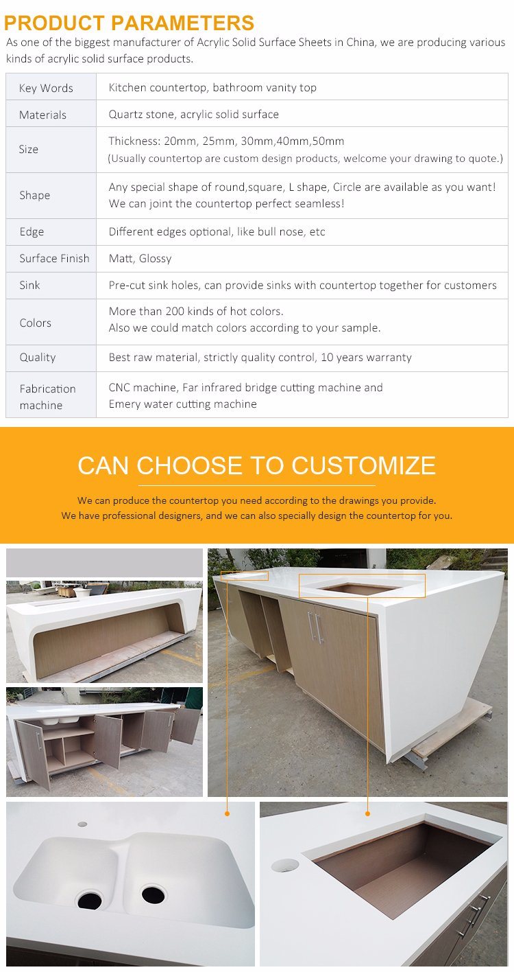 Composite Solid Surface Stone Kitchen Bench