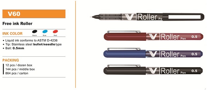 Plastic Roller Ball Pen V60 with Snowhite Liquid Ink Pen