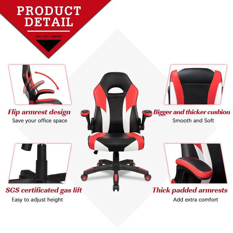 (PANCL) Partner Racing Style Leather Gaming Chair - Ergonomic Swivel Computer, Office or Racing Chair