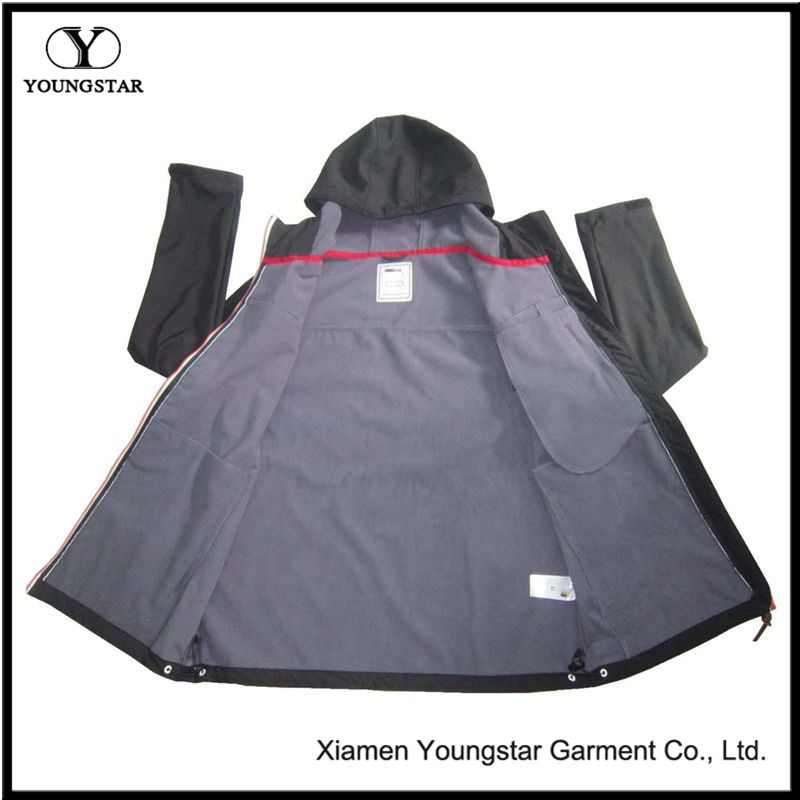 Ys-1065 Black Polar Fleece Waterproof Breathable Mens Softshell Jacket with Hood