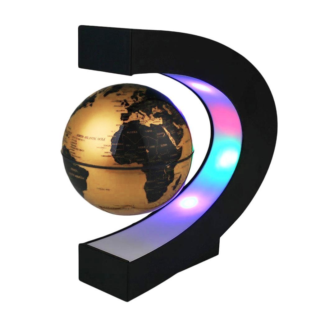 Funny C-Shaped Magnetic Levitation Floating Rotating Globe Map LED Light for Children Gift Home Office Desk Decoration Size Us Plug