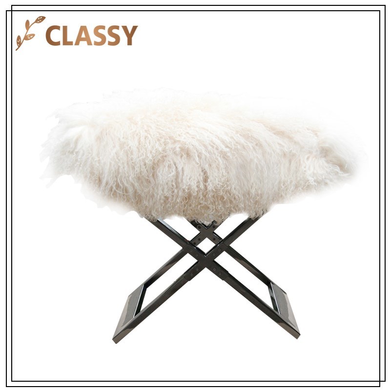 Cream Wool Flannel Top Stainless Steel Base Folding Leisure Chair