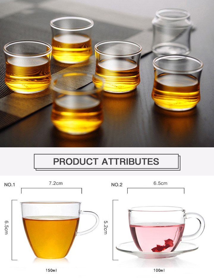 Glass Coffee or Tea Drinking Glasses Set Double Wall Thermal Insulated Cups with Handle