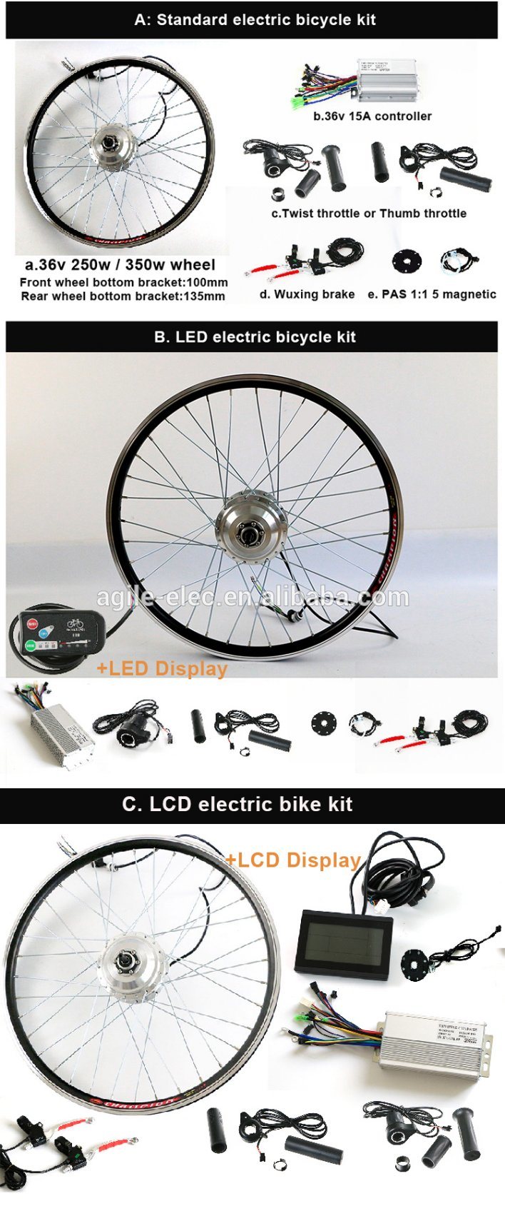 Agile 350W Electric Front Wheel Bike Conversion Kit From Factory