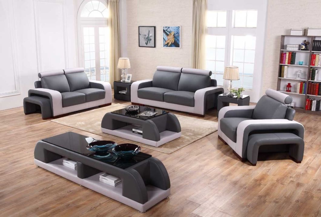 Black and White Modern Upholstery Sectional Genuine Leather Sofa