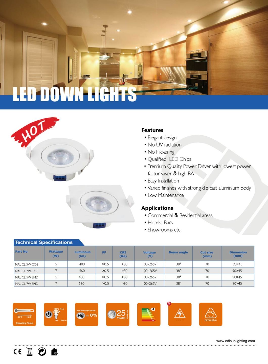 Round/ Square SMD COB 5W 7W Ceiling Spot LED Downlight