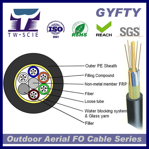 12 Core Non-Metallic Aerial Fiber Optic Cable GYFTY