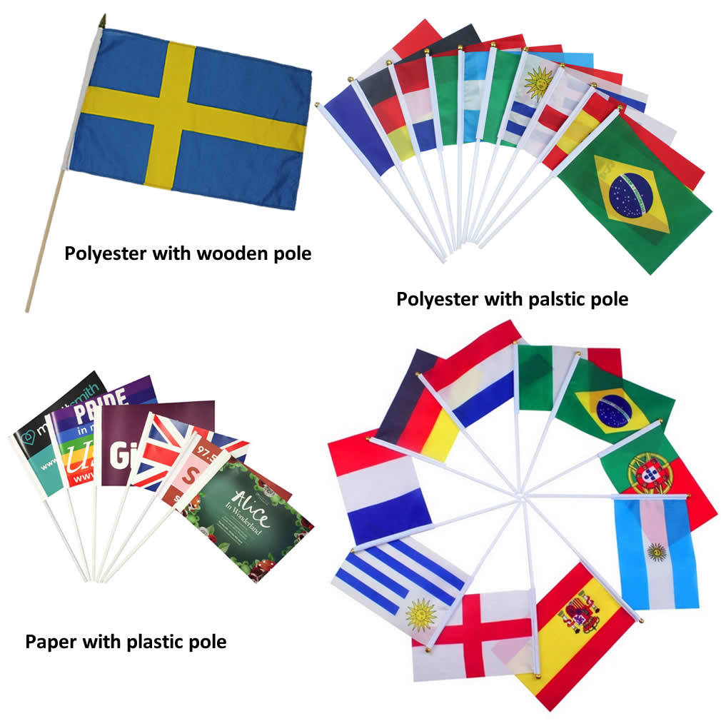Paper PVC Polyester Sweden Waving Hand Flag with Wooden Pole