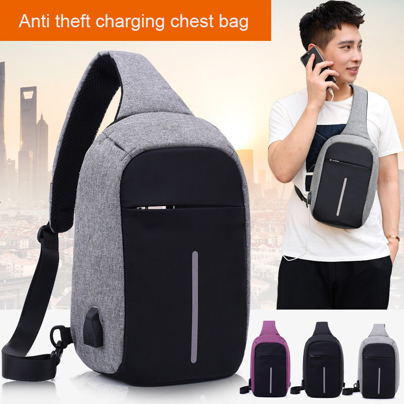 Fashion Outdoor Travel Sport Bag Polyester Crossbody Sling Shoulder Bag USB Charging Anti Theft Backpack for Men School Bag