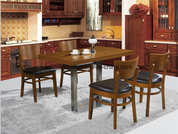 Most Popular Wood Leather Design Restaurant Dining Table Chairs for Sale (FOH-BCA09)