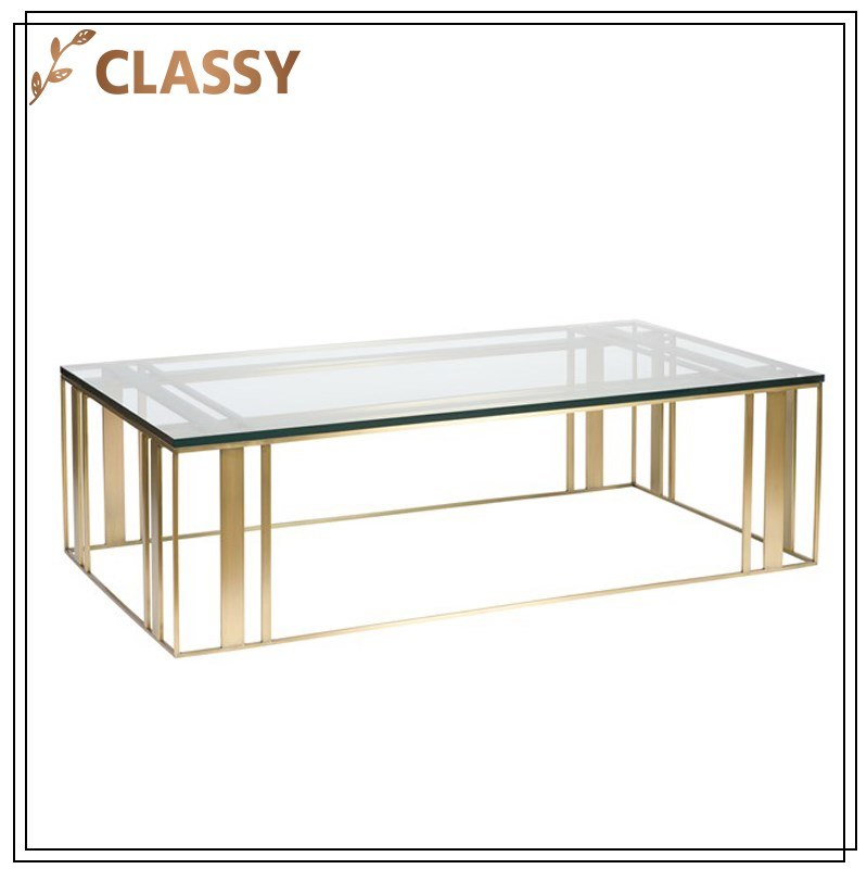 Transparent Glass Top Linetype Stainless Steel Frame Coffee Table