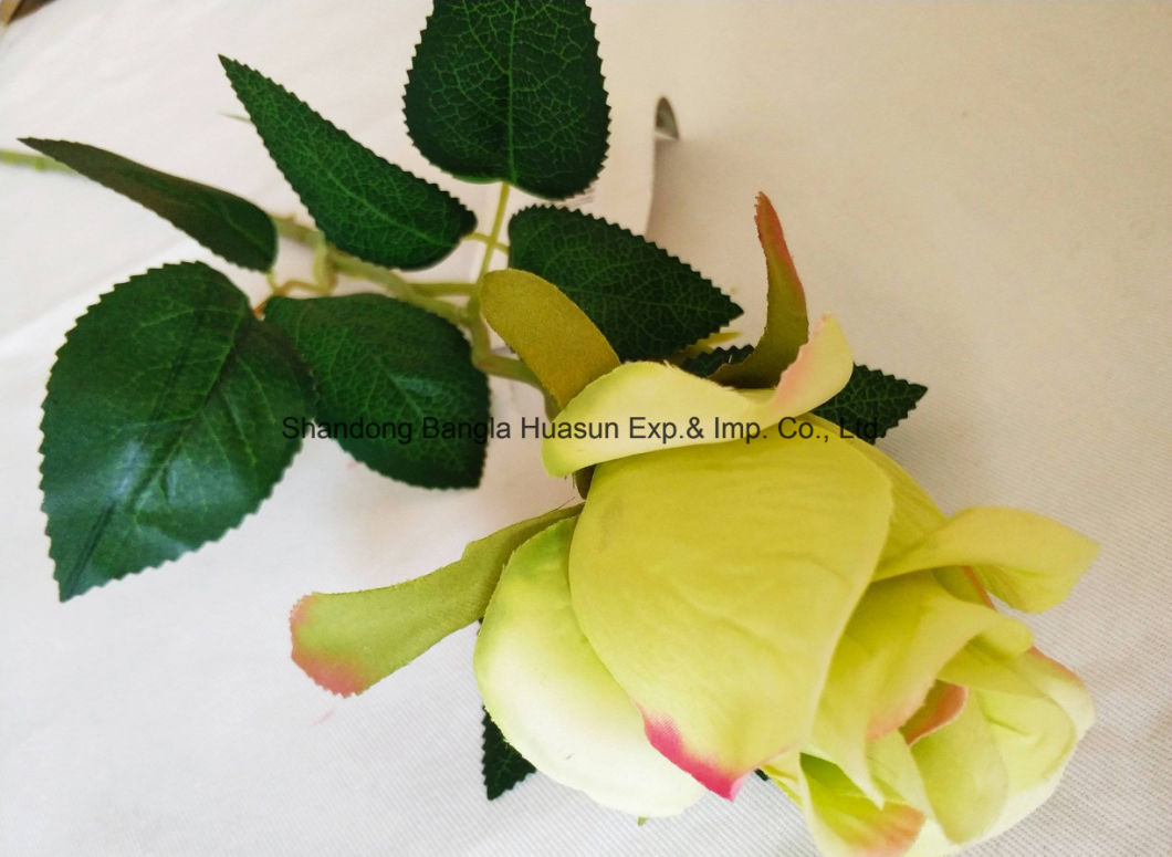 Artificial Plastic Silk Flower Single Rose Bud for Wedding Decoration